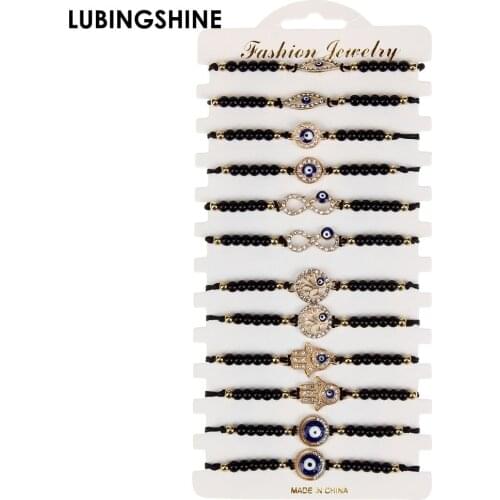 Trendy Punk Obsidian Beaded Bracelet Crystal Geometric Charms Bracelet Female Women Men Braided Rope Friendship Bracelet Jewelry