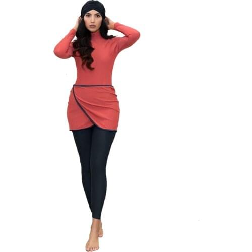 Uslim swimsuit conservative solid 2piece suit long sleeve zipper high collar top Fashion trousers High Quality Swimwear 2021