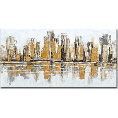 Mintura Wall Picture for Living Room Oil Paintings on Canvas Hand Painted The Yellow Abstract City Hotel Decor Wall Art No Frame