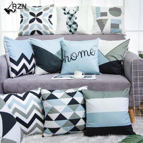 Cushion Cover Nordic Decoration Blue Grey Geometry Pillowcase Square Sofa Bed Decorative Throw Pillow Covers Short Plush