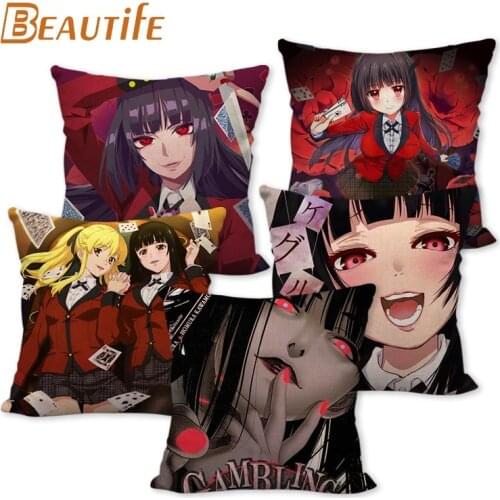 New Kakegurui Anime Pillowcase Bedroom Home Decorative Cover 45x45cm Square Zipper Pillow Cases Cotton Linen Fabric No Fade