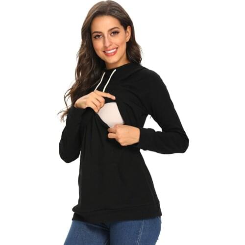 Casual Women Hoodie Maternity Tops Breastfeeding Tops Long Sleeve With Hat Ladies Mama Jacket Mom Loose Pregnancy Clothes