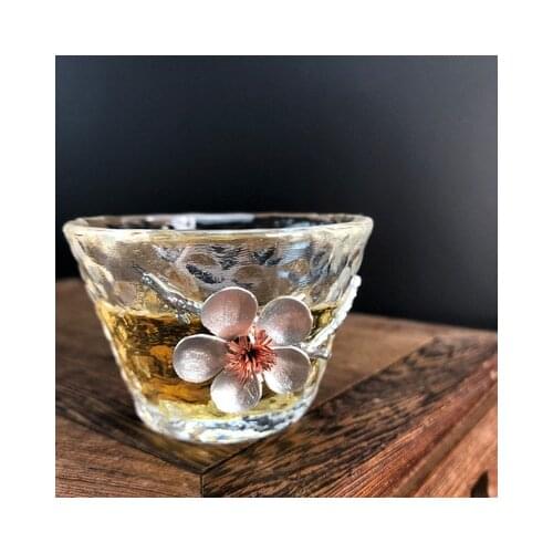 Japanese-style Tin Brand Tea Cup Hammer Pattern Glass Crystal Transparent Heat-resistant Single Cup Kung Fu Black Tea Teaware