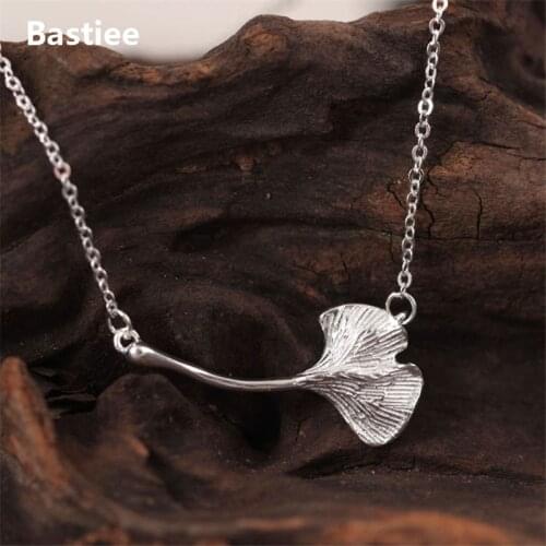Bastiee 925 Sterling Silver Necklace Pendant Gingko Leaf Vintage Luxury Jewelry For Women Classical Link Chain Jewellery Chinese