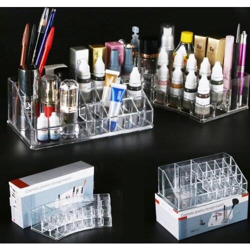Permanent Makeup 16 Holes Acrylic Tattoo Ink Cup Clear Crystal Box Makeup Pigment Cups Caps Storage Container Rack Holder Stand
