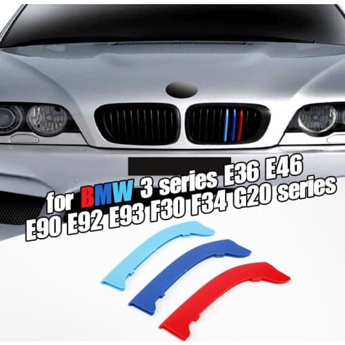 Dropship 3pcs Car 3D M Styling Front Grille Trim Bumper Cover Strip Strips Stickers Cover for BMW 3 Series E46 1997-2001