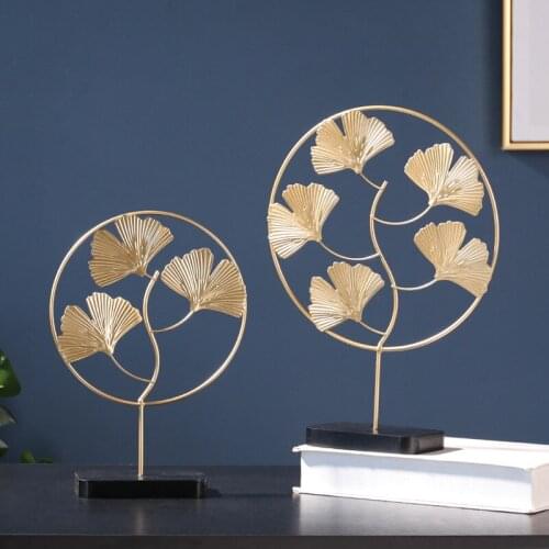 Nordic Golden Turtle Leaf Ginkgo Leaf Iron Round Ornament Home DecorationModern Living Room Porch Desktop Romantic Decor Gift