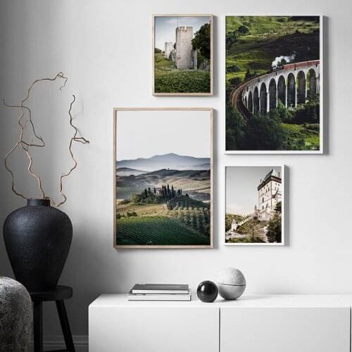 Scandinavian Travel Landscape Canvas Posters Nordic Style Train Castle Print Nature Art Painting Wall Pictures For Living Room