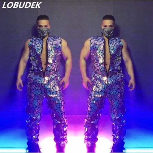 Future Technology Dance Clothes Mens Singer Dancer Team Hip Hop Performance Jumpsuit Laser Sequins Rompers Bar Show Stage Wear