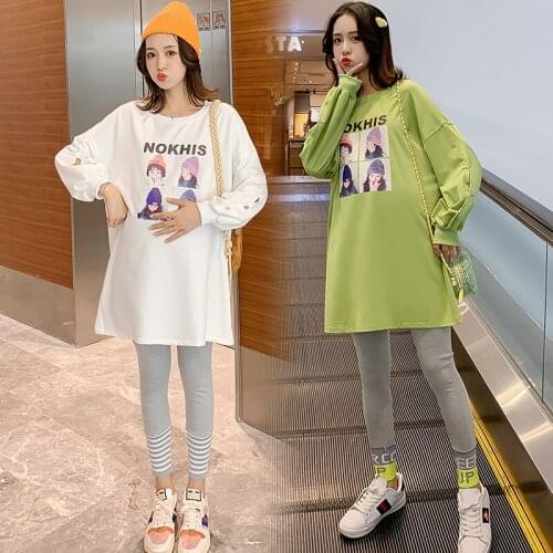 8123# Maternity Clothes Spring Autumn Cotton Cartoon Printed Pregnant Women Suit Clothes for Pregnant Women Pants Suit