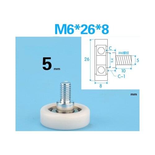 2pcs M6 thread screw screw 626 bearing pulley plastic molding showcase drawer wheel POM nylon shaft flat wheel M6F