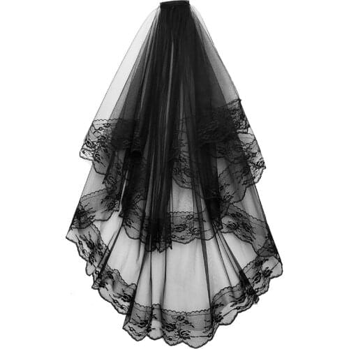 Halloween Lace Headdress Bilayer Pure Color 80Cm Mesh Yarn Wizard Cosplay Vampire Bride Role Playing Accessories Hairpin Comb