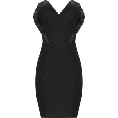Elegant Women Bandage Dress Sexy New Arrival Bodycon Dresses Ruffles Party Club Summer Dress Ladies Clothes