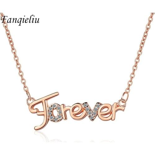 Fanqieliu 40+5CM Extend Chain 925 Sterling Silver Rose Gold Letter Forever Crystal Pedant Necklace For Women Gift Girl FQL21329