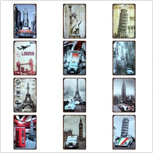 Famous World Scenery Metal Sign Retro Travel City Tin Plates Home Decoration Wall Iron Painting Vintage Bar Pub Sign 30X20CM