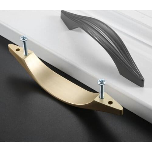 1pc Pearl Gray/golden Door Handle Kitchen Cupboard Wardrobe Drawer Cabinet Doors Pull Knobs Furniture Accessories 96mm Hole