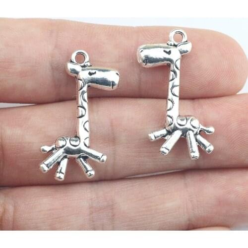 Newest 10Pieces 15*30mm Antique Silver Color Giraffe Charms Keychain Necklace Pendant Accessory Charms For DIY Jewelry Making