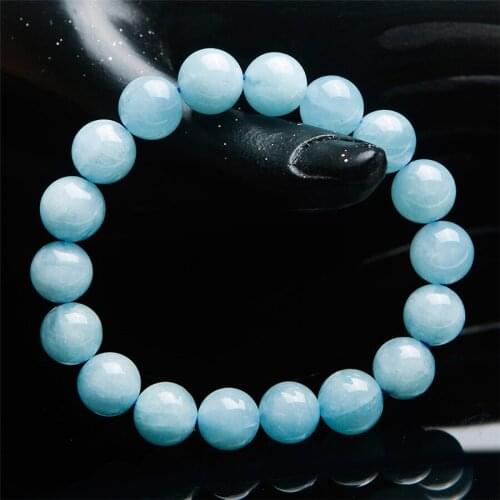 11mm Genuine Blue Natural Aqua marine Bracelets For Women Men Powerful Natural Gems Stone Stretch Crystal Round Bead Bracelet