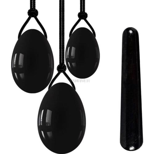 3 pieces of obsidian jade egg set natural jade egg drilling pelvic floor muscle vagina exercise ball Kegel exercise crystal ball