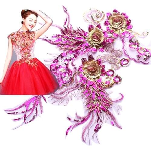 YACKALASI 3D Floral Appliqued Sequined Diamond Crystal Gold Embroidery Patches Rhinestone Sewing Diy Dress Trims 41cm*30cm