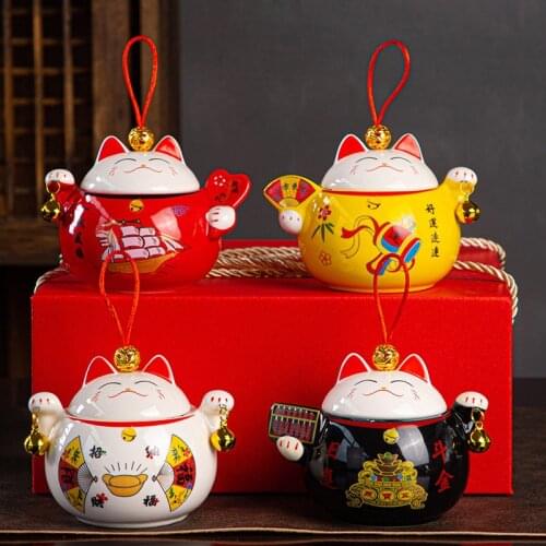 4 Color Ceramics Maneki Neko Oolong Tea Box Portable Travel Sealed Pot Container Ceramics Can For Tea