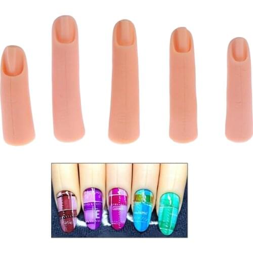 5 Pieces Adjustable Practice Nail Art Training Hand Fingers Model False D - Without Magnet