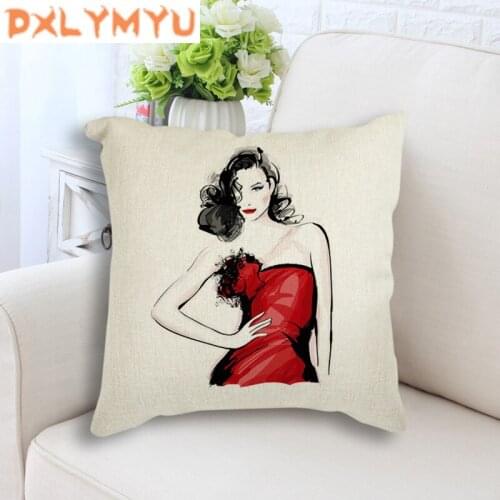 Watercolor Vogue Girl Dress High Heels Nordic Posters Prints Cushion Cover Throw Pillow Case Sofa Home Decor Square Pillowcase