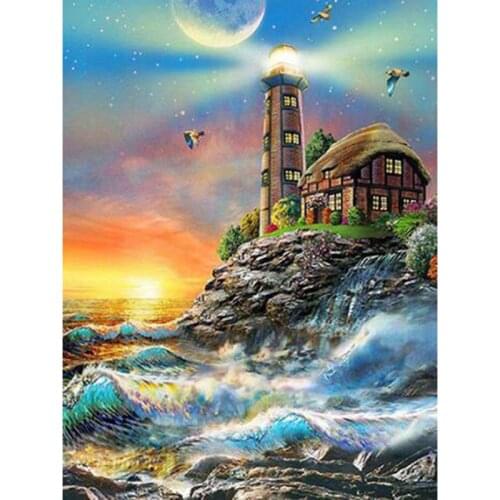 Diamond Mosaic Lighthouse Diamond Embroidery Picture Of Rhinestones 5D DIY Diamond Painting Landscape Full Drill L1125