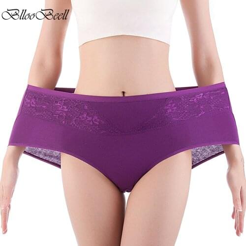 BllooBeell Plus Size Womens Cotton Underwear High Waist Panties Everyday Briefs for Mom Sexy Lace Female Triangle Pants 4XL