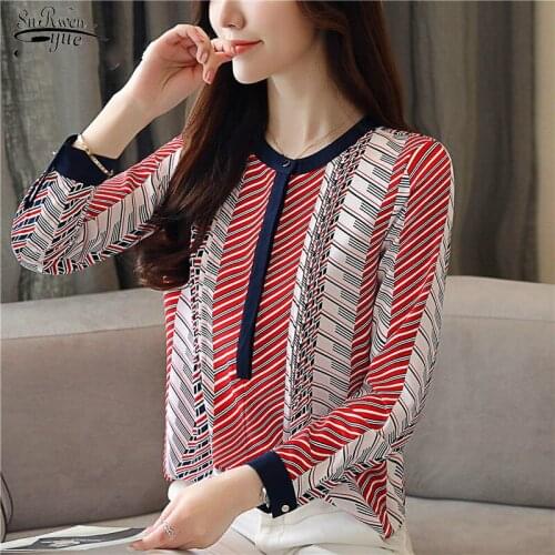 Blusa Feminina Autumn 2021 Long Sleeve Top Chiffon Blouse O Neck Blouse Women Tops Striped Shirt Fashion Woman Blouses 1141