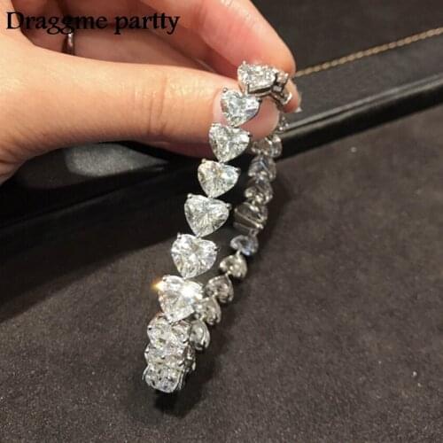 Simple Heart Zircon Bracelet Elegant Water Drop Rhinestone Chain Women Wrist Chain Bridal Wedding Jewelry Valentines Day Gifts