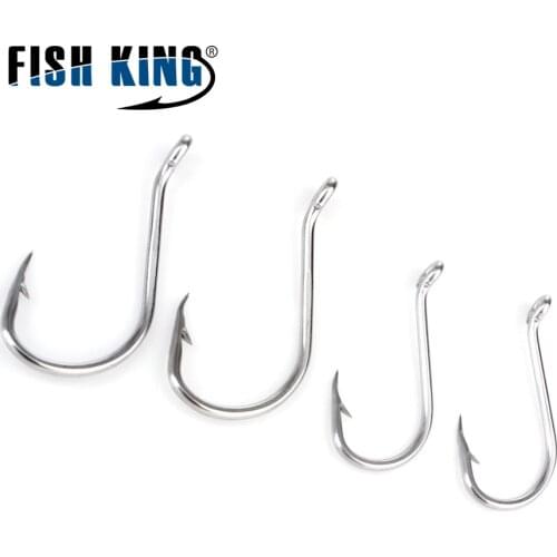 FISH KING High Carbon Steel Fishing Hooks 50pcs/lot AD Sharp Ringed Carp Fishing Accessories Soft Lure Jig Head Barbed Fishhook