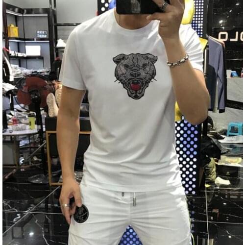 Mens t-shirt 100% cotton short sleeve summer Rhinestones men T shirt casual summer men tshirt cool t-shirt male tee shirt