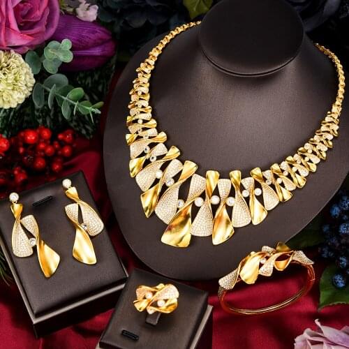 Famous Brand 4PCS Green CZ Luxury African Jewelry Set For Women Wedding Party Zircon Crystal Dubai Bridal Jewelry Set Gift