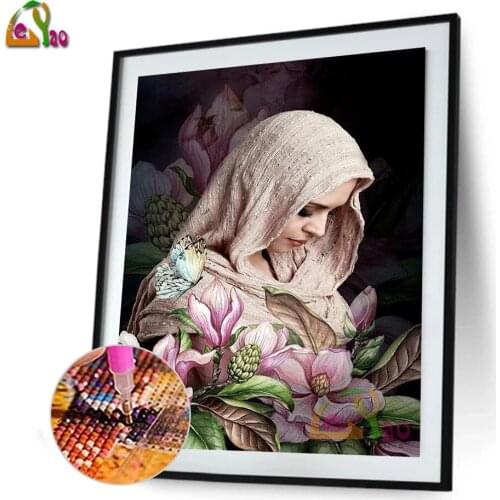Full Square Round Drill Rhinestone Picture DIY Headwear Women 5D Mosaic Embroidery Flower Craft Diamond Painting Home Wall Decor