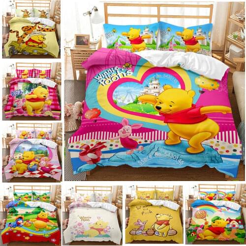 Disney Cartoon Winnie The Pooh Cute Print Pink Yellow Quilts Quilt Covers Pillowcase Boys and Girls Bedroom Decor Bedding Set