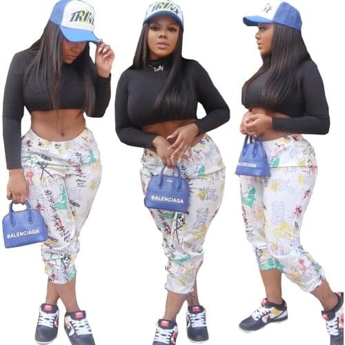Summer New Womens Clothing Personality Printed Casual Sports Pants