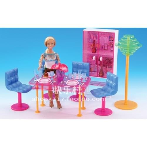 Mini Furniture Fashion Dining Room restaurant diy play set for barbie Doll House Classic Toys for Girl