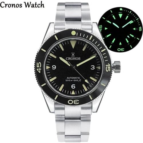 Cronos Sea Master 300 Diver Men Watch Sandwich Dial Automatic NH35 20Bar Water Resistant Rotating Bezel Rubber Band