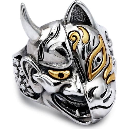 FDLK Vintage Mask Ring For Men Personality Asymmetrical Mask Finger Rings Halloween Gothic Punk Biker Male Rings