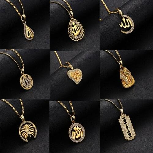 Multiple styles New Gold/Rose Gold Colors Arabic Islamic God Allah Pendant Necklace Muslim Women Charm Jewelry