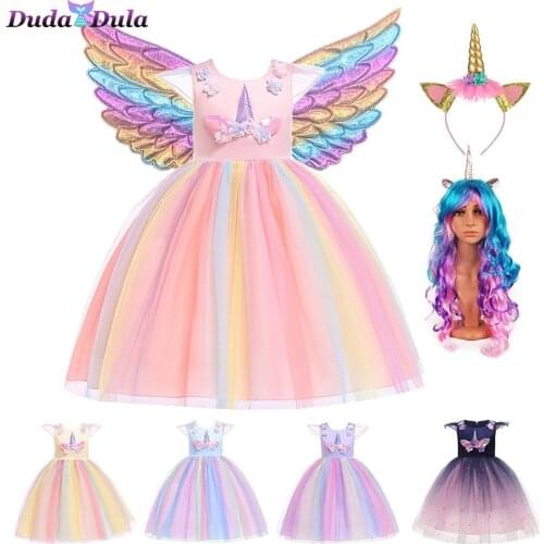 Unicorn Girl Summer Dress Dresses for New Year 2021 Dresses for Girls Childrens Clothing Role Dance Performance Dress Vestidos