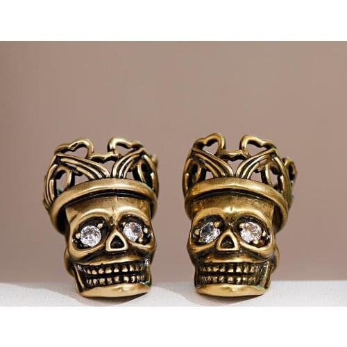 1 Piece Gold Color Skull Shape Beads Hat Inlaid With White Zircon Beads On The Eyes For Handmade DIY Bracelet Parts 2020 Gift