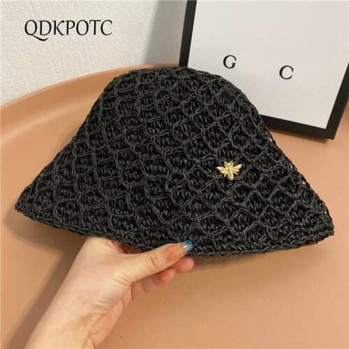 2021 Hat Spring Summer New Women Straw Sun Hats Fashion Crochet Literature Art Sandy Beach Sun Protection Bucket Cap QDKPOTC