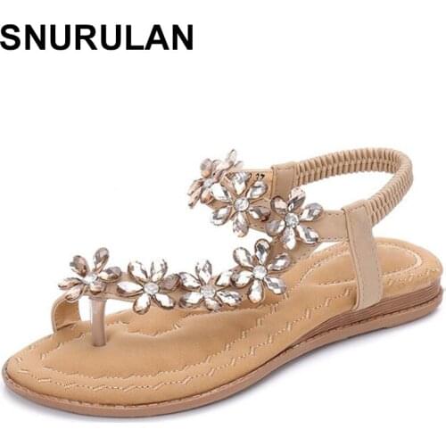 SNURULAN Womens beach sandals with a floral pattern; 2019 collection summer womens Flip Flops with rhinestones Sizes 35-41