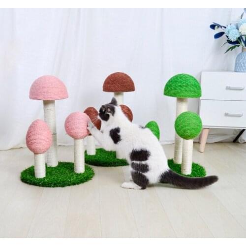 Woven Linen Cat Tree Mushroom Design Cat Scratching Post Wear-Resisting Simulated Lawn Cat House Practical Pet Toy Cat Shelves