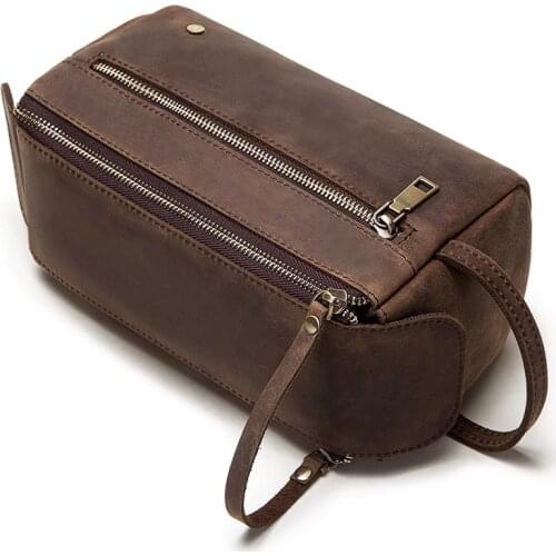 Crazy Horse Cowhide Genuine Leather Vintage Mens Travel Bags Male Large Capacity Travelling Storage Handbags Toiletries Packs