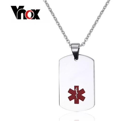 Vnox Personalized Medical Necklaces & Pendants 316l Stainless Steel Trendy ID Jewelry Provide Engraved Name