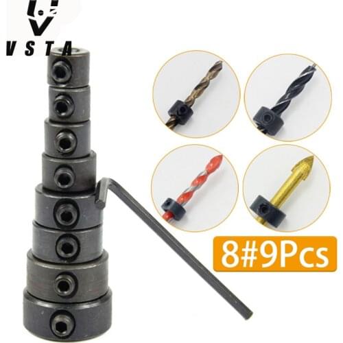 Vsta 3-16mm Woodworking Drill Locator Bit Depth Stop Collars Ring Positioner Drill Locator Wood Drill Bit With Wrench