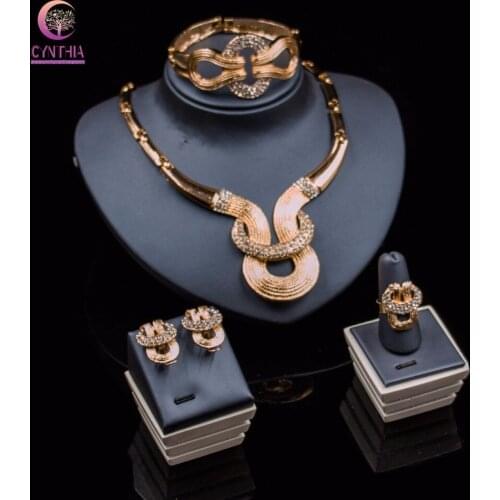 Women African Beads Jewelry Sets For Party Bridal Wedding Dress Accessories Set Earrings Bracelet Necklace Rings